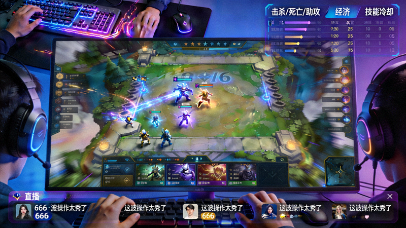 热门游戏《英雄联盟》职业选手第一视角直播画面