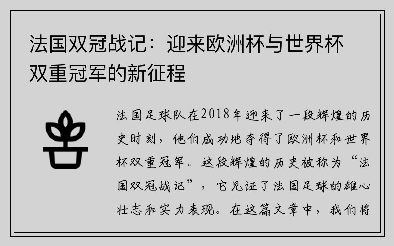 法国双冠战记：迎来欧洲杯与世界杯双重冠军的新征程